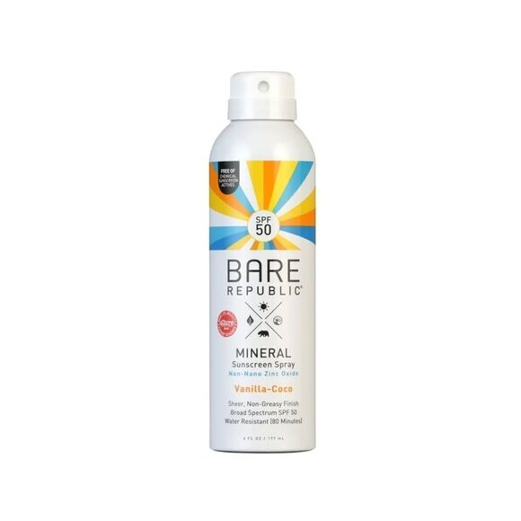 Bare Republic Spray Sunscreen Mineral Vanilla Coco SPF 50 Zinc Sheer Non-Greasy - Picture 1 of 6
